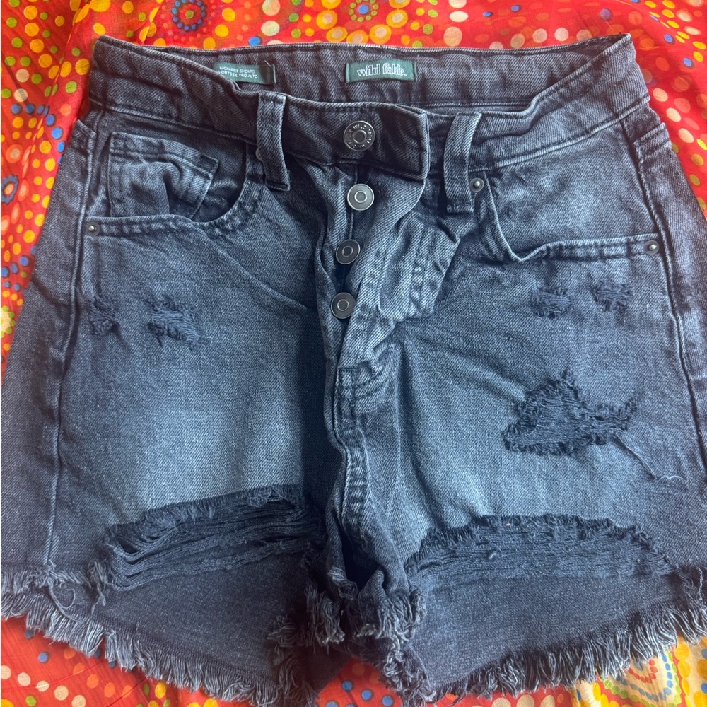 wild fable Black Distressed High-Rise Denim Shorts